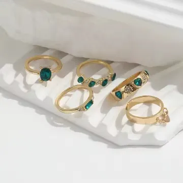 Luxury Green Love Rhinestone Rings Set (5 pcs)